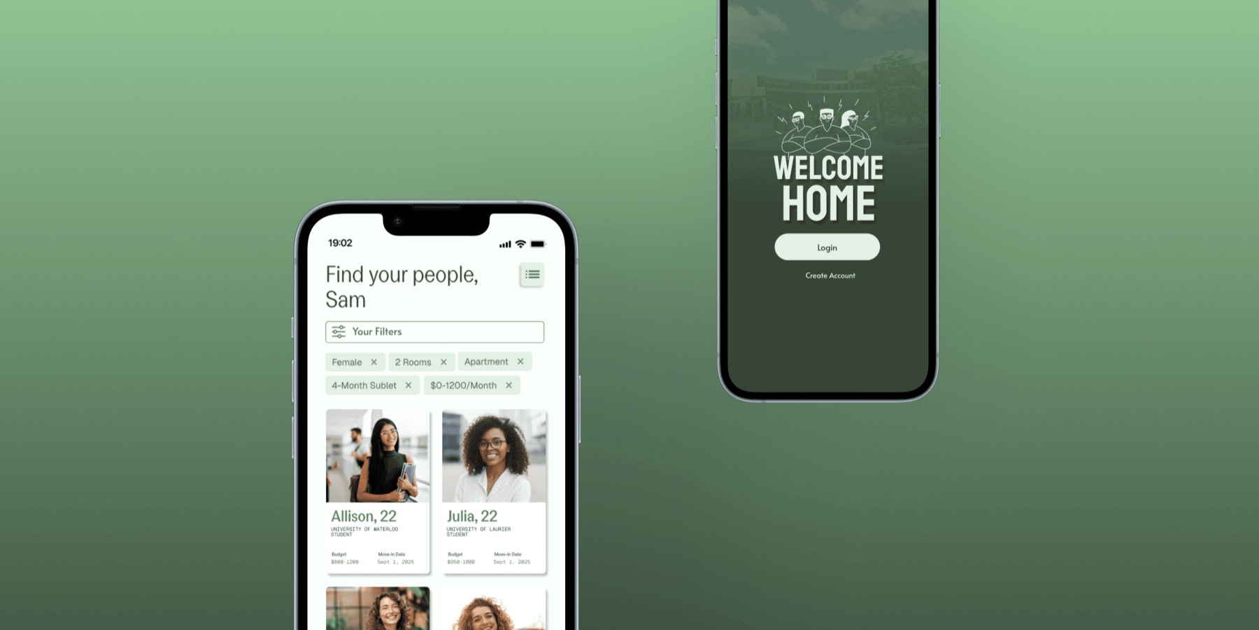 Two phones showing RoomEase screens