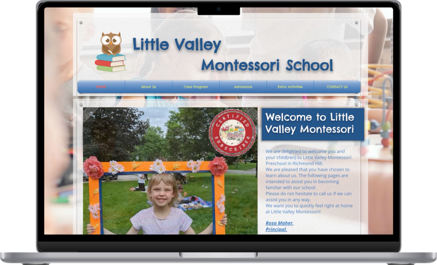 Little Valley Montessori School landing page on a laptop