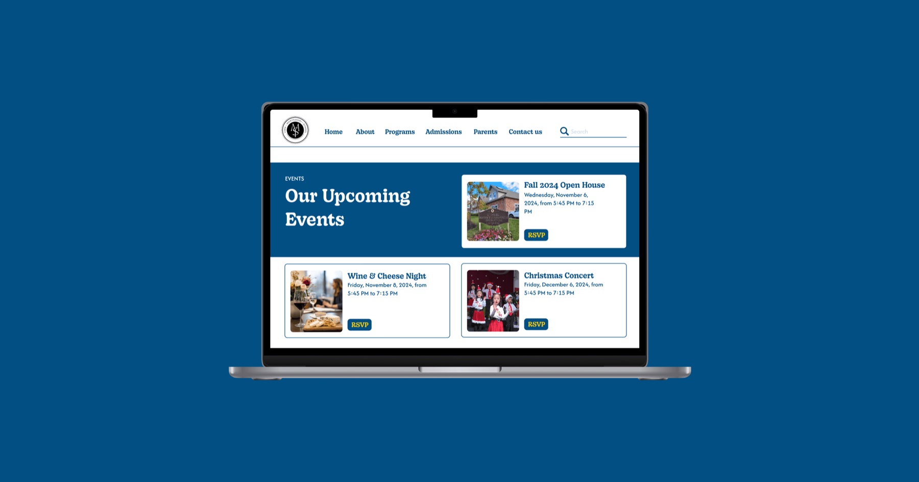 Redesigned page with testimonials and community events
